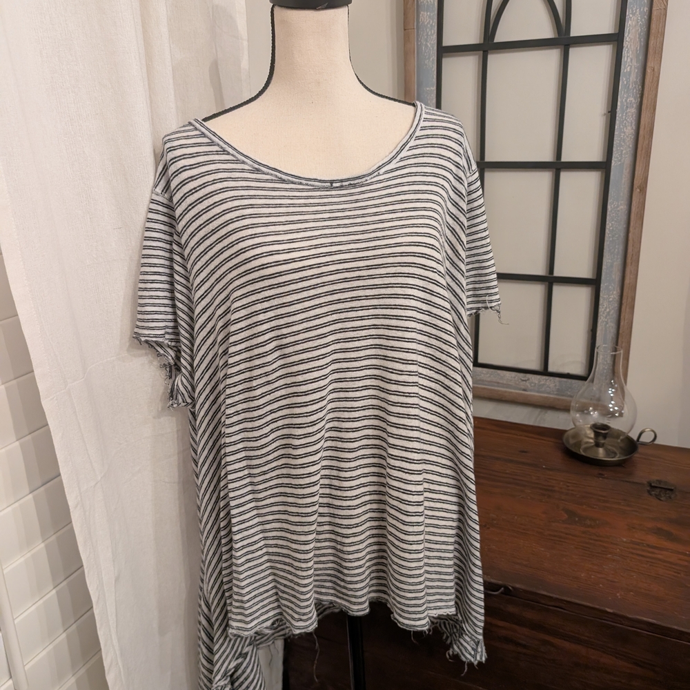 We The Free Black and White Striped Short Sleeve Top